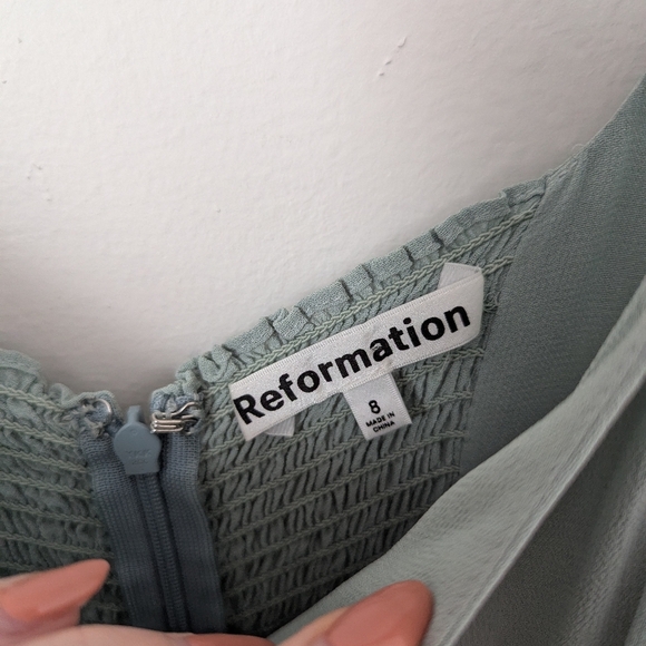 Reformation Sage Green Pastel Westerly Tie Strap Square Neck Slit Maxi Dress - Picture 3 of 6